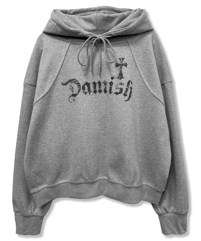 Gothic Cross Arch Lettering Hoodie_Gray