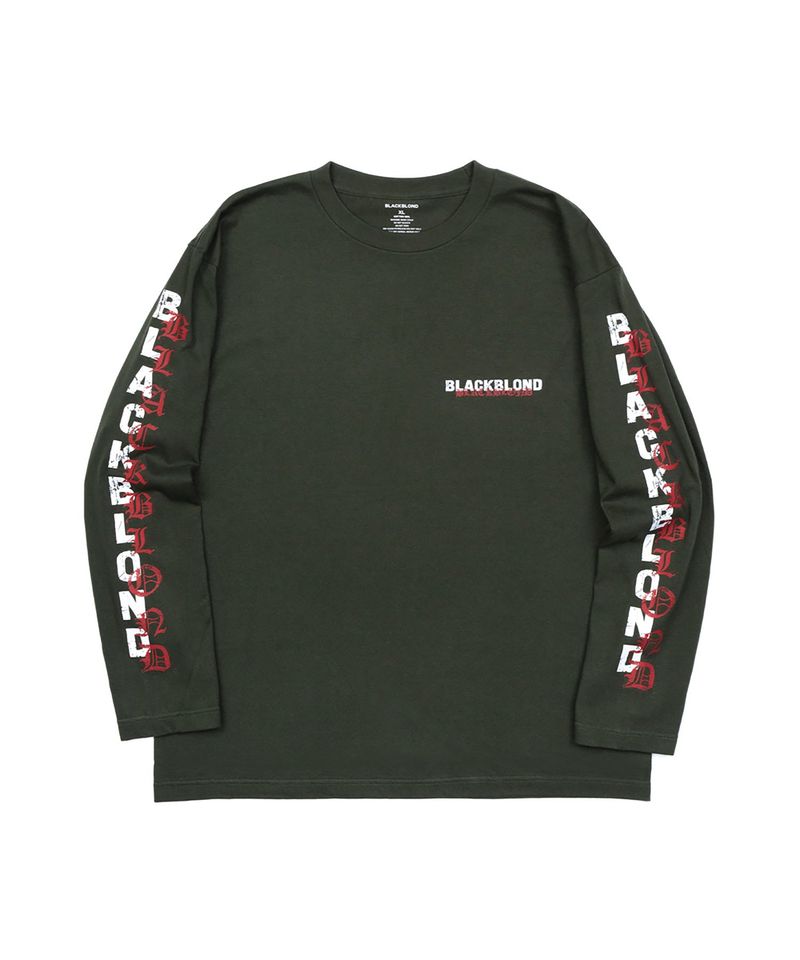BLACKBLOND（ブラックブロンド）の「BBD オーバーラップロゴロングTシャツ (カーキ)（トップス）」