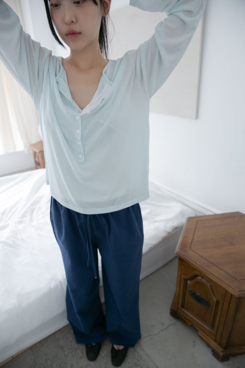 button line see-through loose top(4colors)