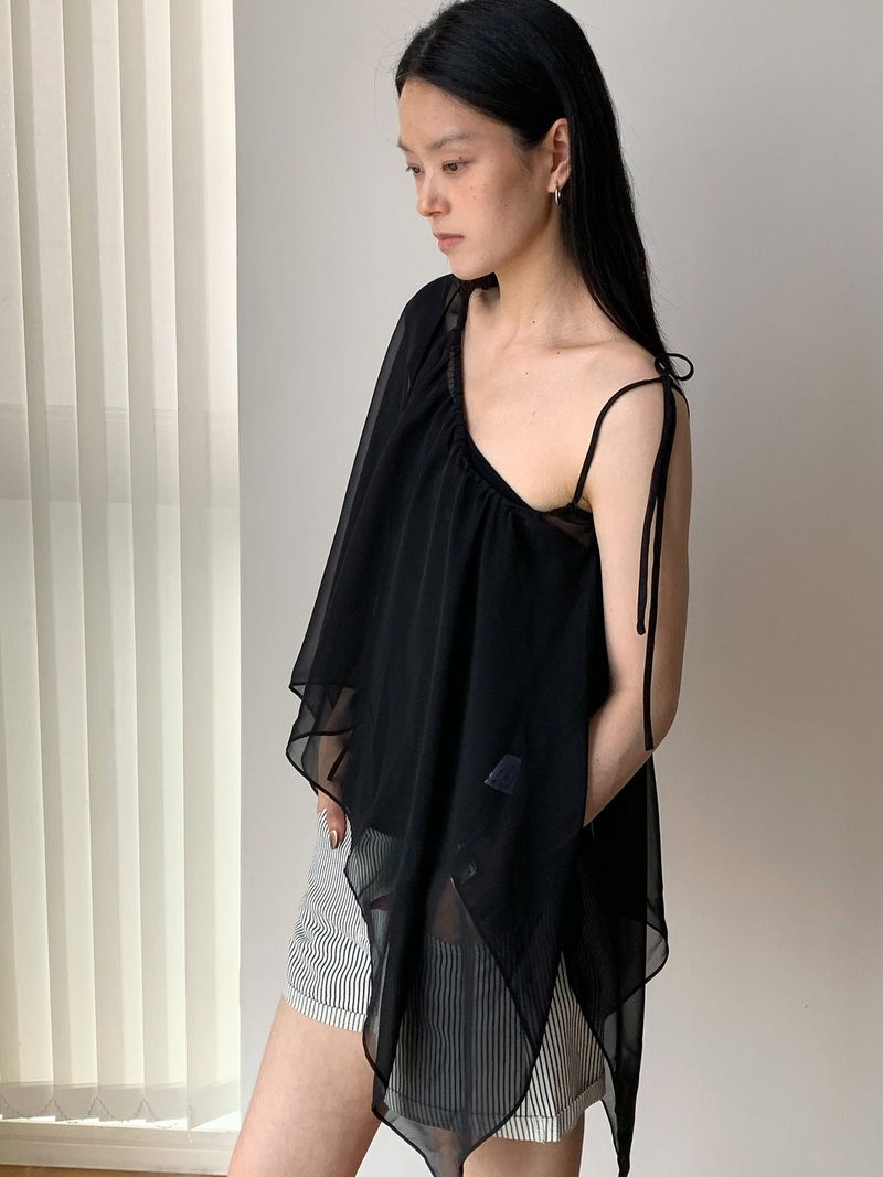unbalanced chiffon see-through frill blouse