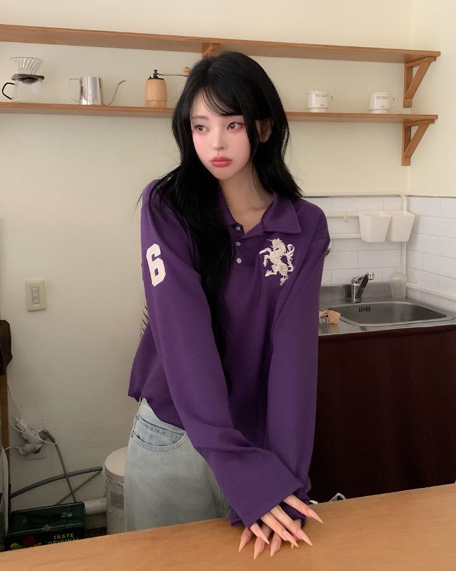 Horse Numbering PK Collar Long Sleeve Tee