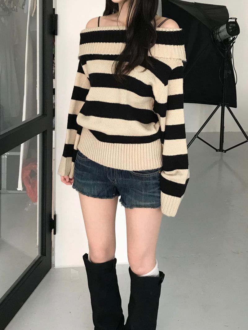 Tommy Stripe Off Knit (2 colors)