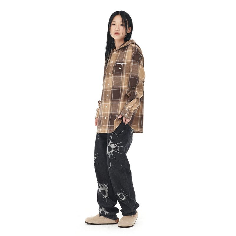 HOODED OMBRE CHECK SHIRT