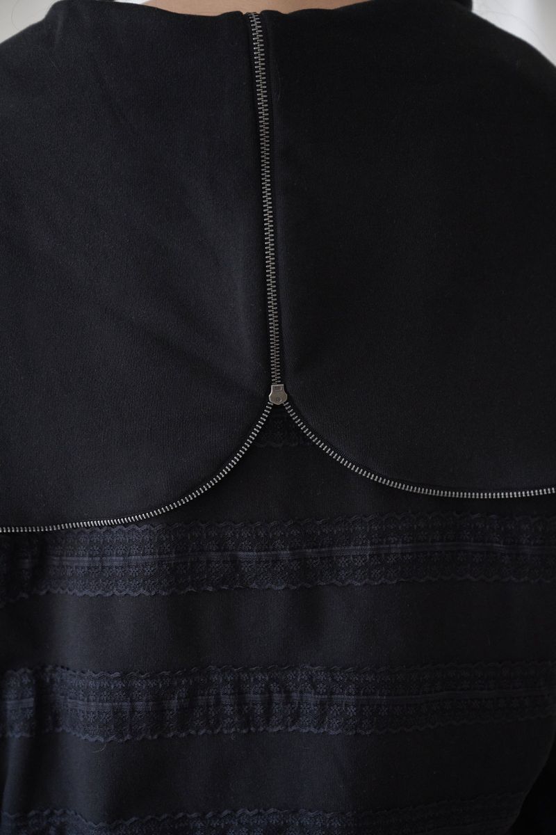 LACED TWOFOLD HOOD ZIP-UP BLACK