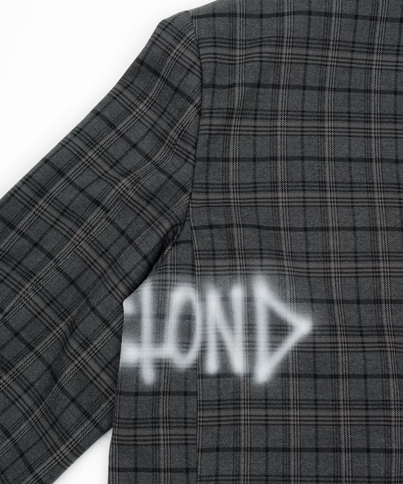 BBD Graffiti Logo Piercing Plaid Oversized Blazer (Charcoal)