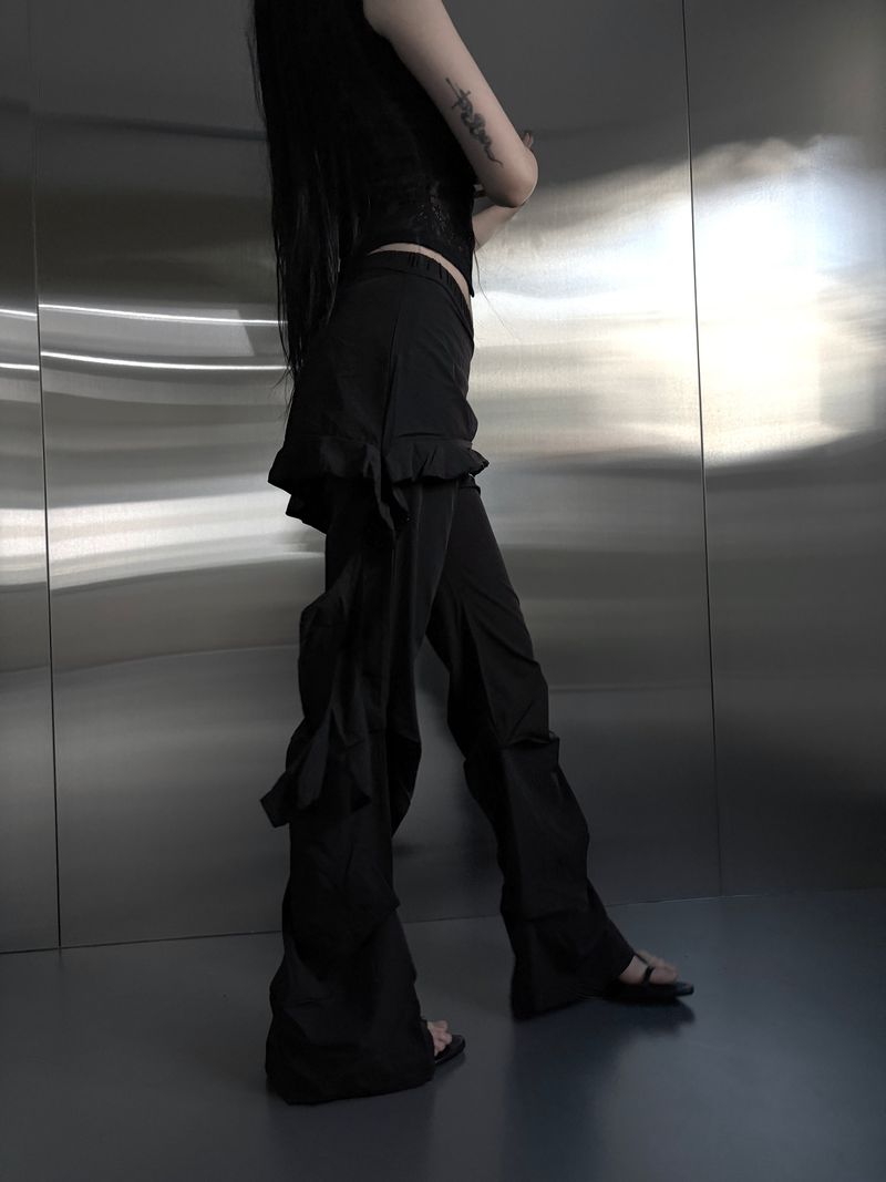 nylon skirt layered pants (2color)