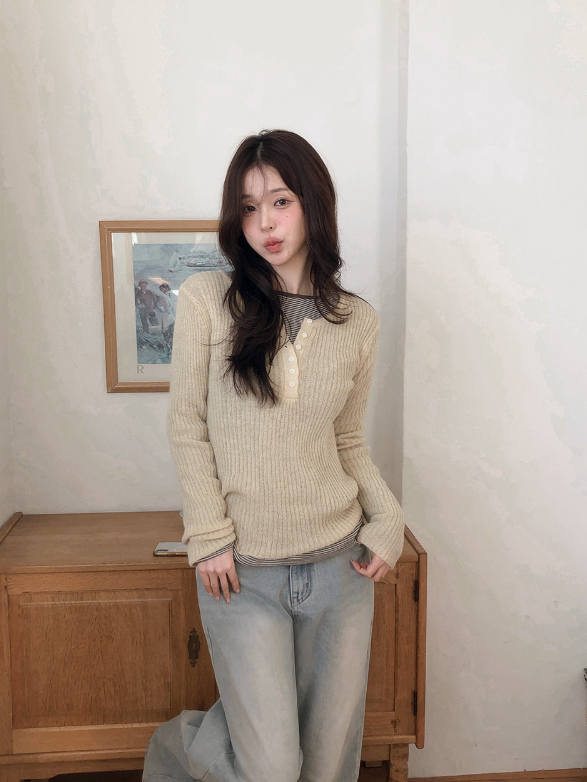 DE Slim Wool Rib Henry Neck Knit (6color)