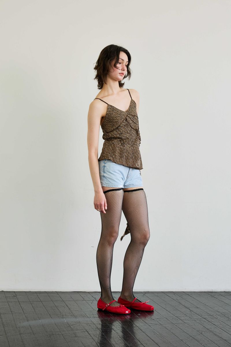 LEOPARD FRILL SLEEVELESS TOP / BROWN