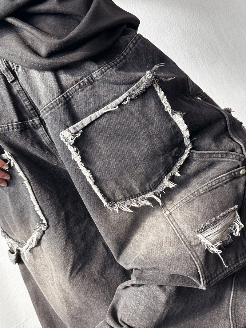Coco Distressed Fringe Carpenter Denim Pants 2color