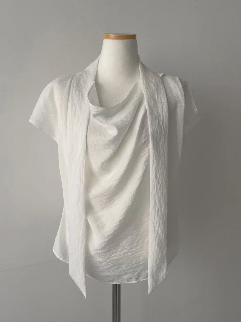 [Short Sleeve Version] Meringue Drape Tie Blouse