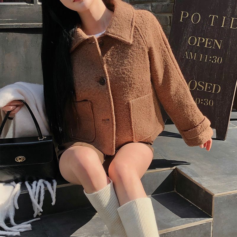 [BELLIDE MADE] fluffy wool collar short coat