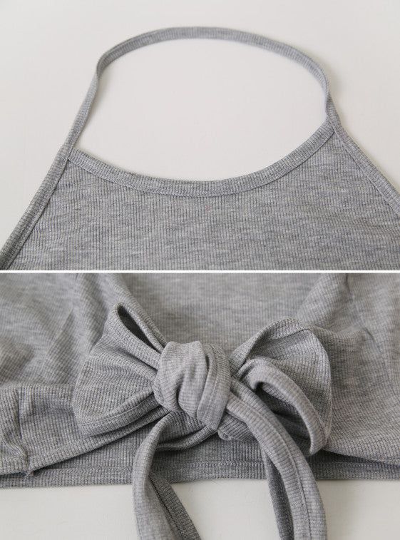Halter Neck Ribbon Layered Sleeveless (3color)