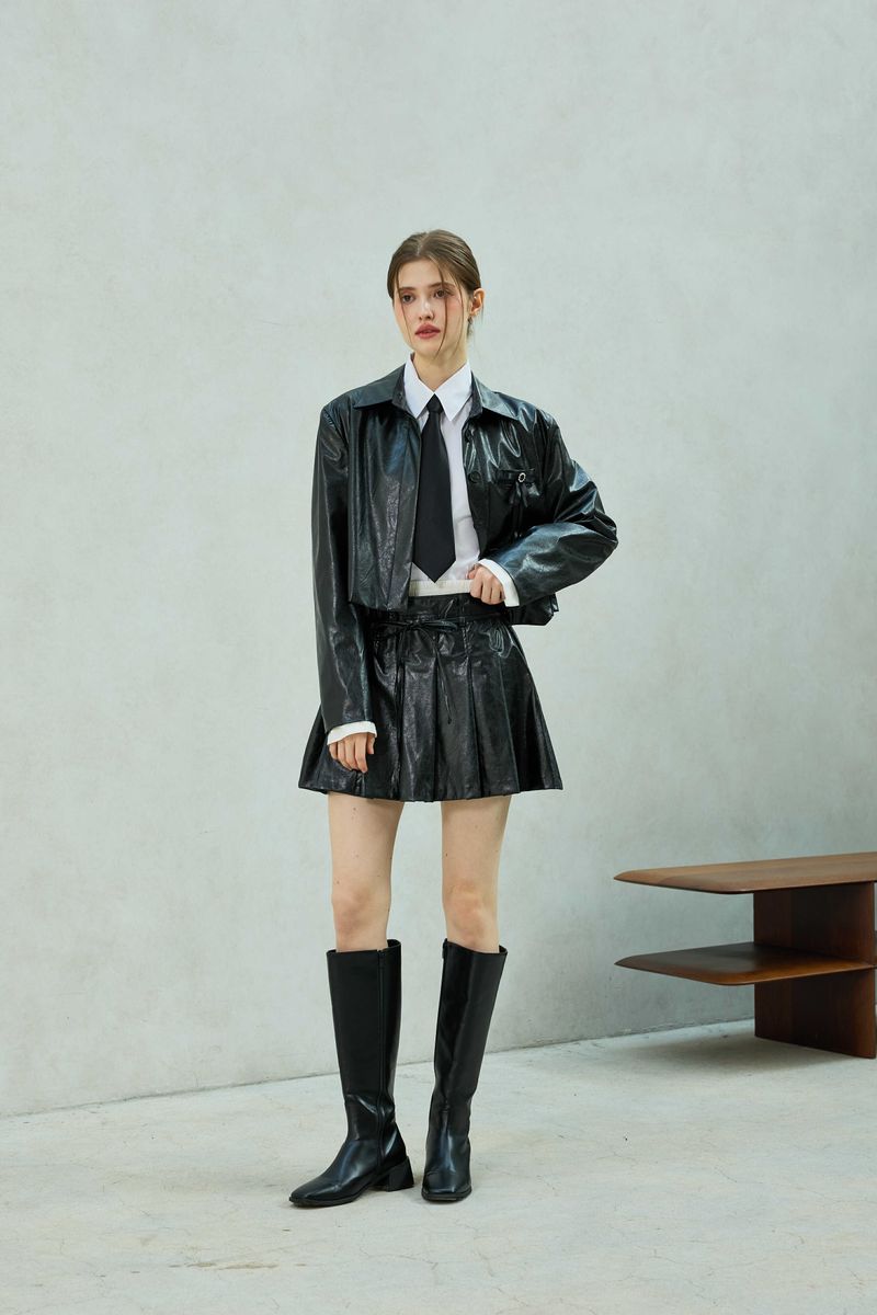 MOLLY LEATHER CROP JACKET / BLACK