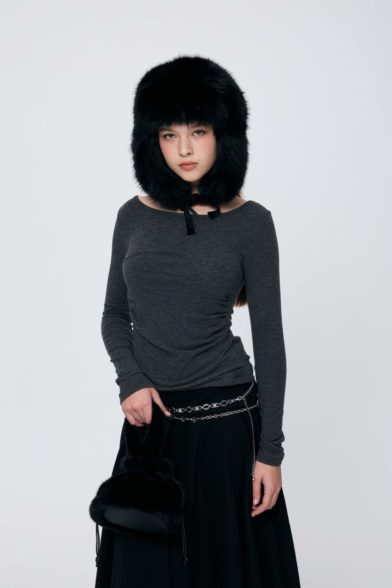 MUREN SHIRRING TOP / CHARCOAL