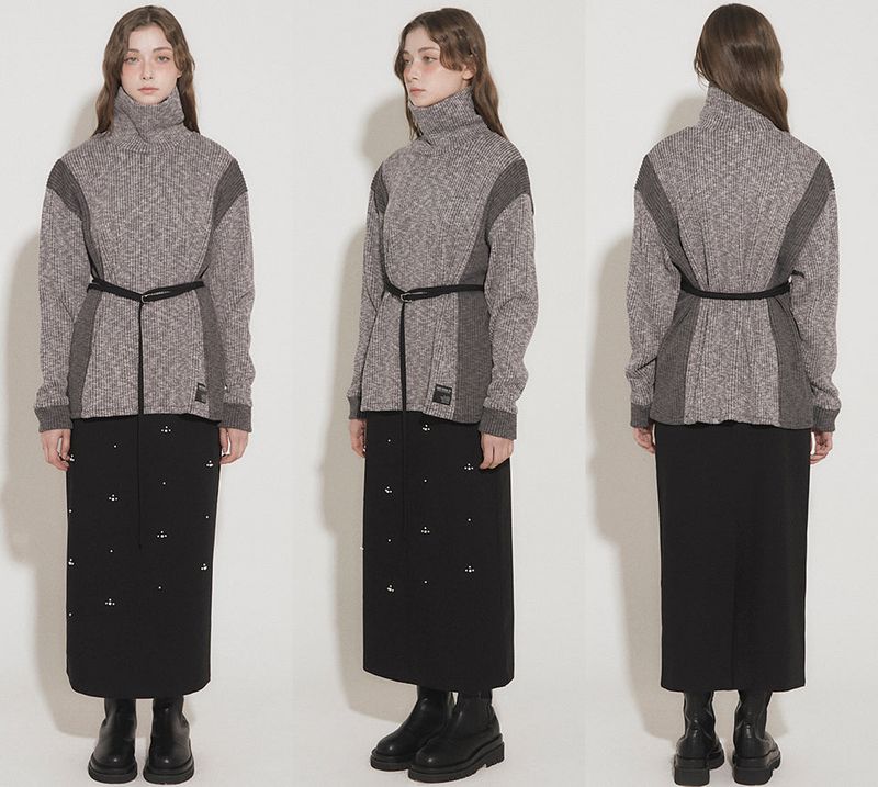 PANEL TURTLENECK PULLOVER [GRAY]