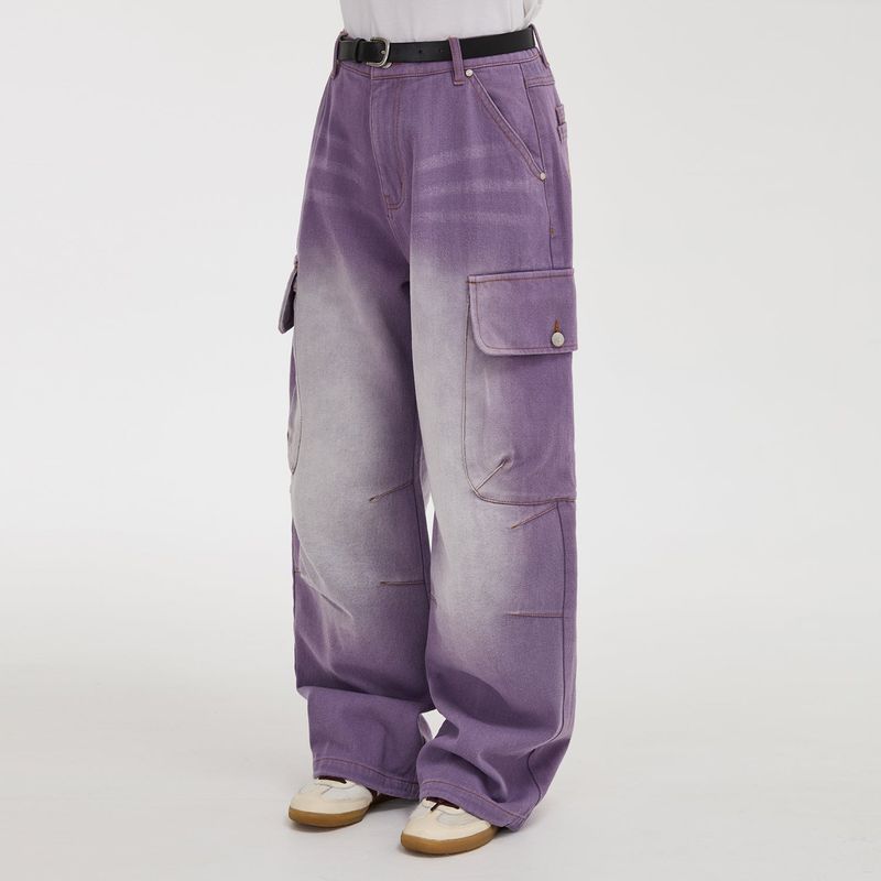 Parachute cargo washed denim pants