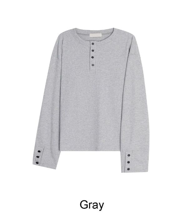 Karen Button Henley Neck Ribbed Knit