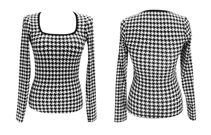 Hound check square neck rash guard top (black)