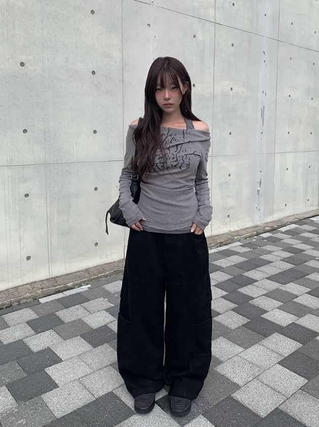 Clun Cut Wide String Cargo Pants