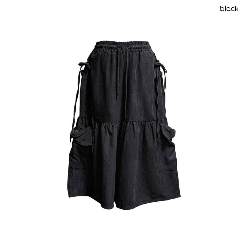 (2color) Ribbon Shirring Pocket Suede Bermuda Pants