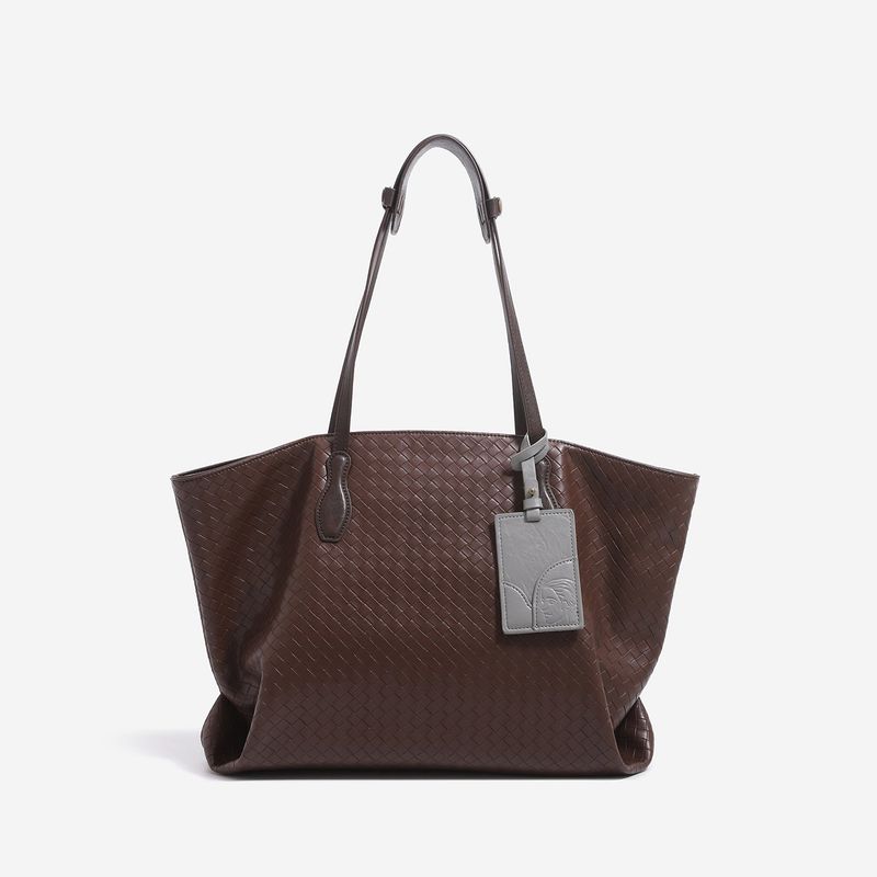 Woven Texture Large Square Tote Bag with Pouch