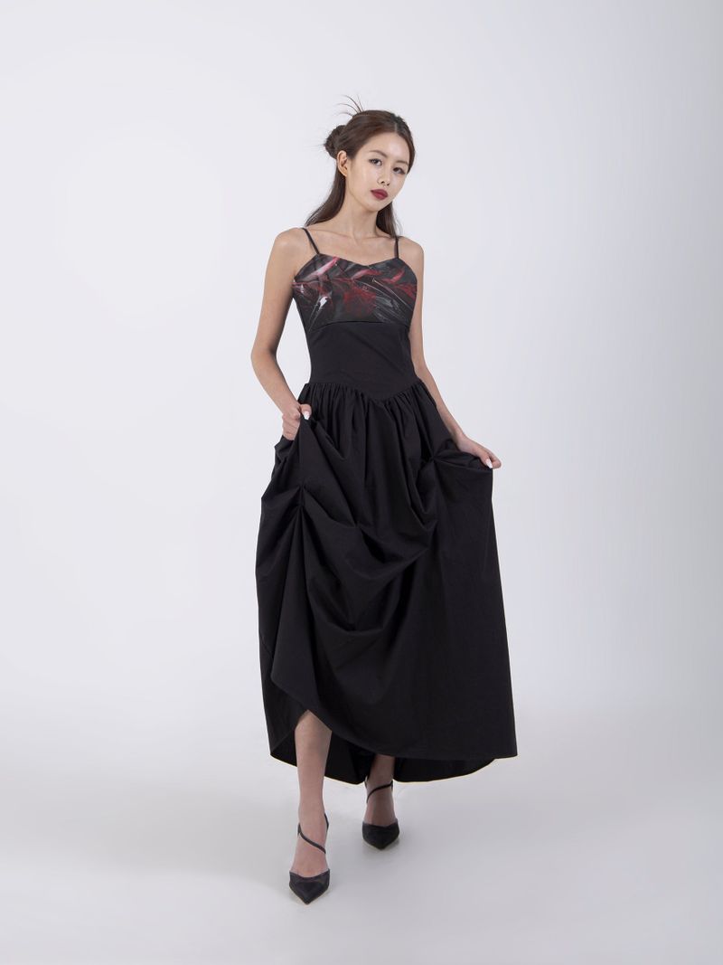 UNBALANCED SHIRRING LONG DRESS