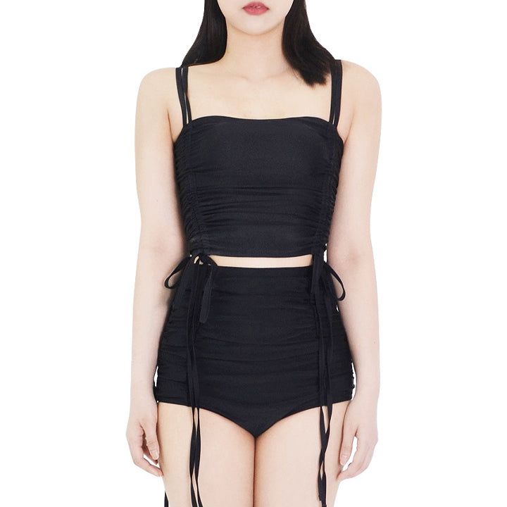 CREVY(クレビー)の「two shirring heart neck cropped sleeveless top (black)(Tops)」
