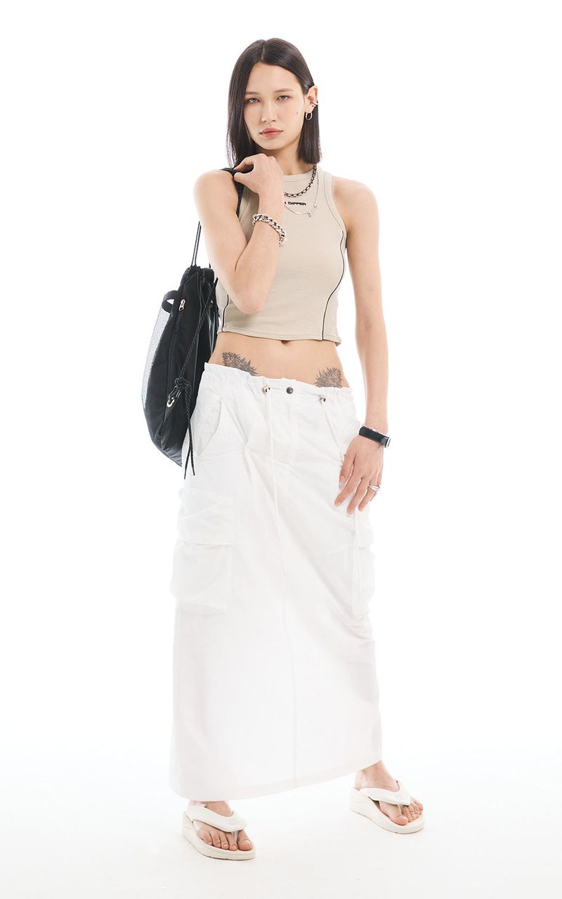 REFLECTIVE PIPING CROP TOP_LIGHT KHAKI