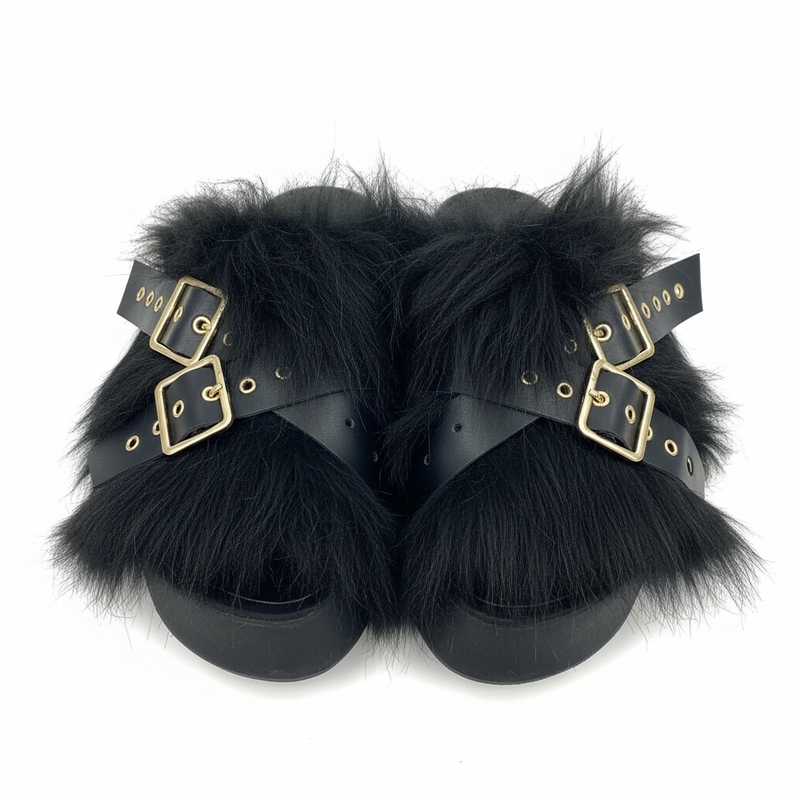 FUR PLATFORM SLIPPERS
