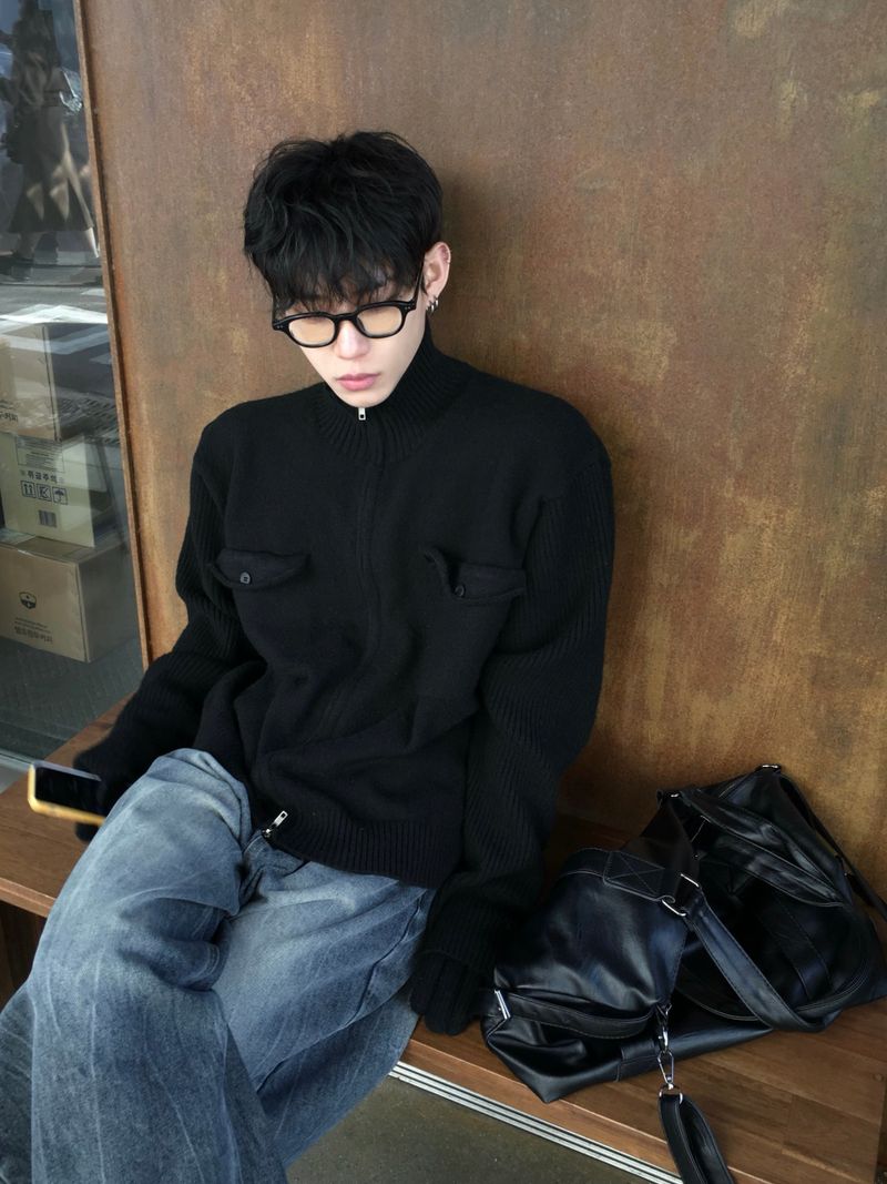 By One Flap High Neck Knit Zip-Up 2C
