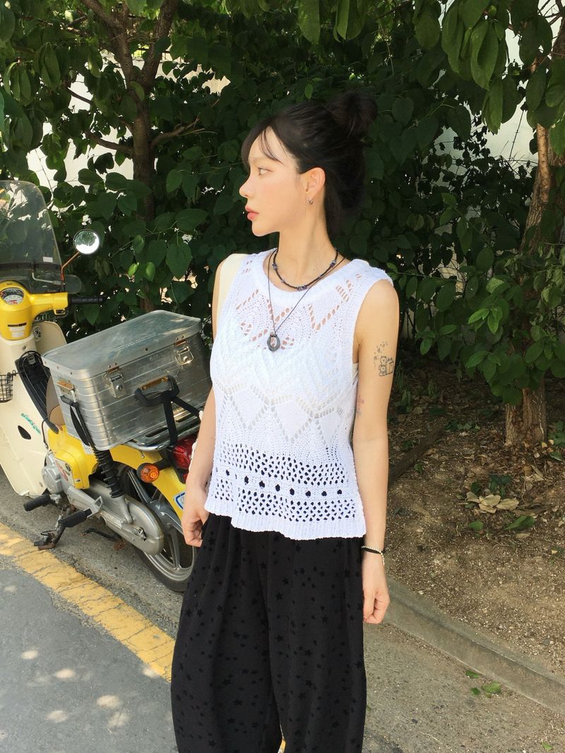 RITCORE（リットコア）の「SUNSET FESTIVAL MESH CROP KNIT NASHI (6c)（Tops）」