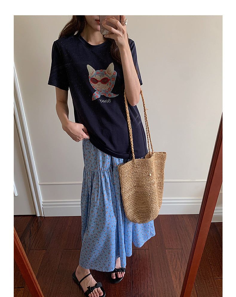 Beaded Glasses Graphic Crew Neck T-Shirt