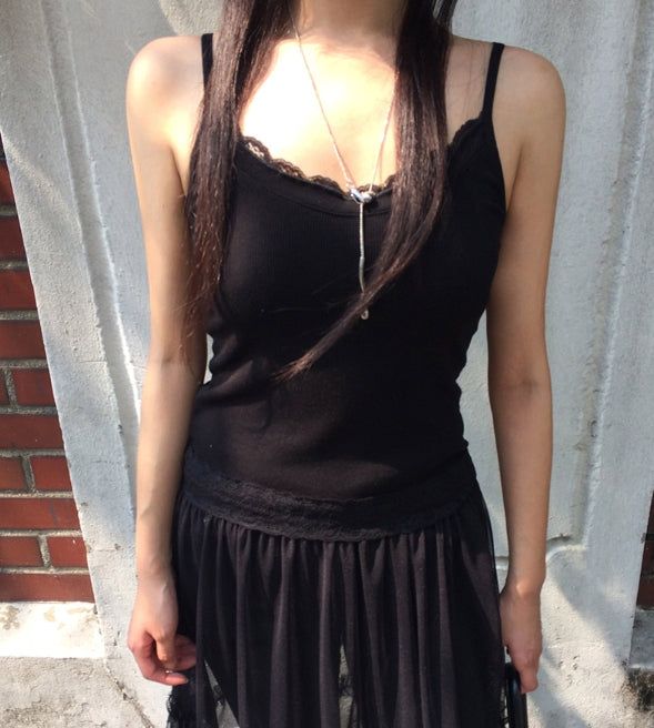 Chican Lace Frill Ribbed Slim Sleeveless