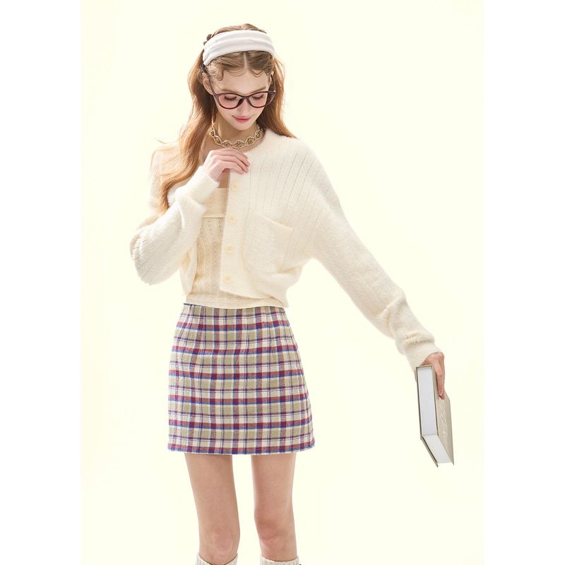 [GirlyFancyClub] White Lovers* Soft Fufu Milk White Sable Fur Knit Short Cardigan Coat
