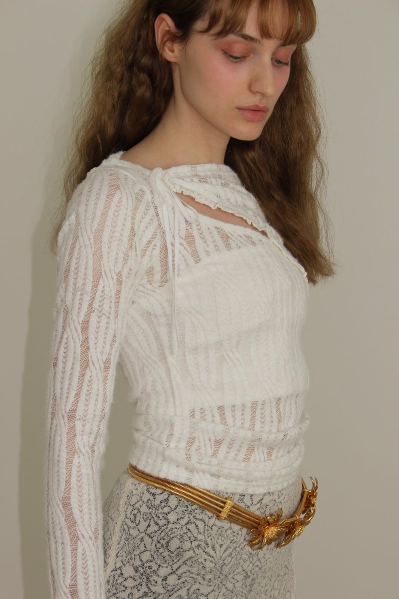 UNBALANCE SPAN LACE SHIRRING TOP / WHITE