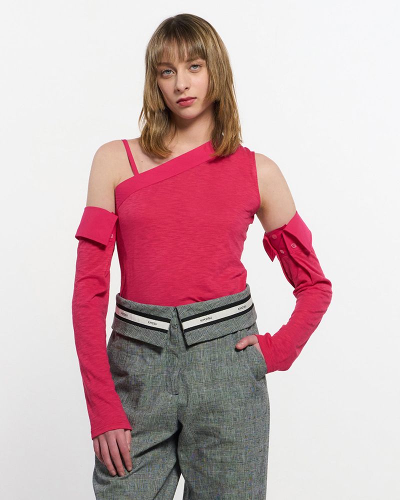 Detachable Sleeve One Shoulder Top _ PINK