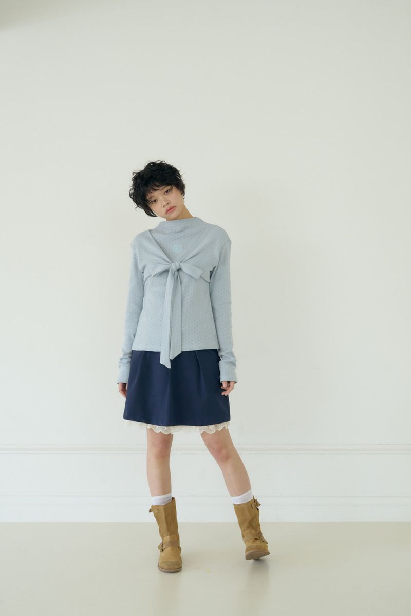 BOW MINI DOT LACE SKIRT (NAVY)