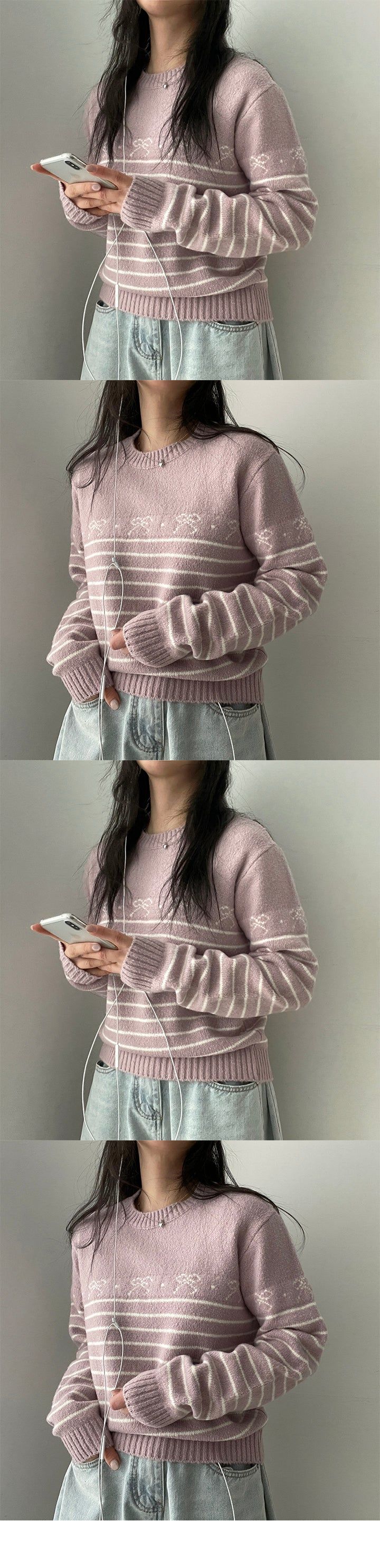 Poch Stripe Ribbon Round Knitwear
