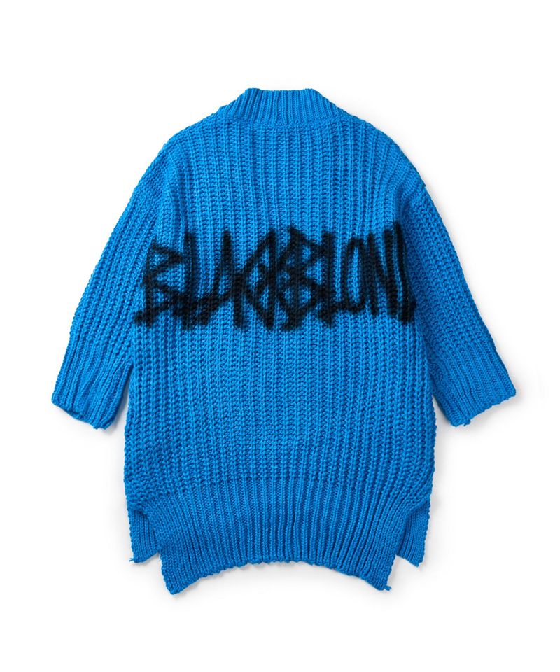 BLACKBLOND（ブラックブロンド）の「BBD グラフィティロゴドロップドフローニットカーディガン (ブルー)（トップス）」