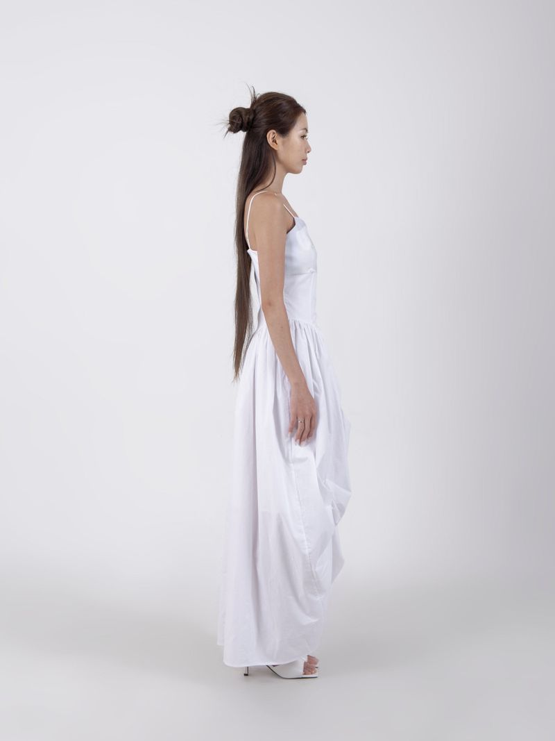 UNBALANCED SHIRRING LONG DRESS