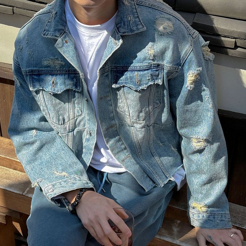 De Lap High Damage Crop Denim Jacket (2color)