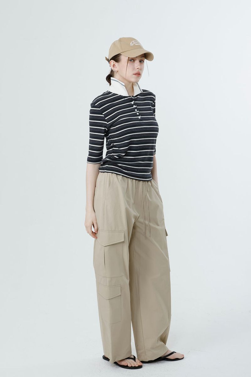 MULTI STRIPE TENCEL T-SHIRT_CHARCOAL