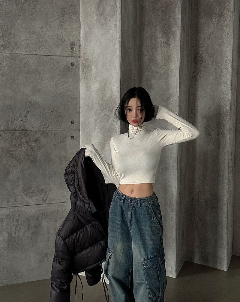 reversible duck down double-sided crop padded coat