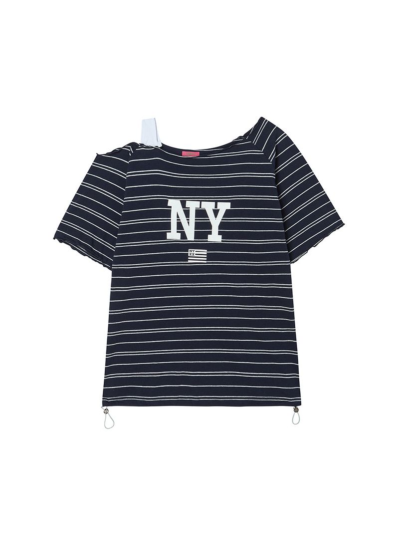 STRIPE OFF SHOULDER SS NAVY