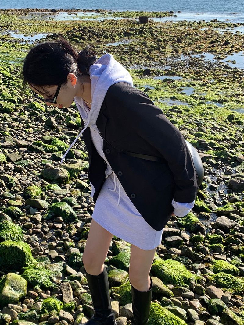 [MADE] Stern hip crop two-way hood zip-up -basic