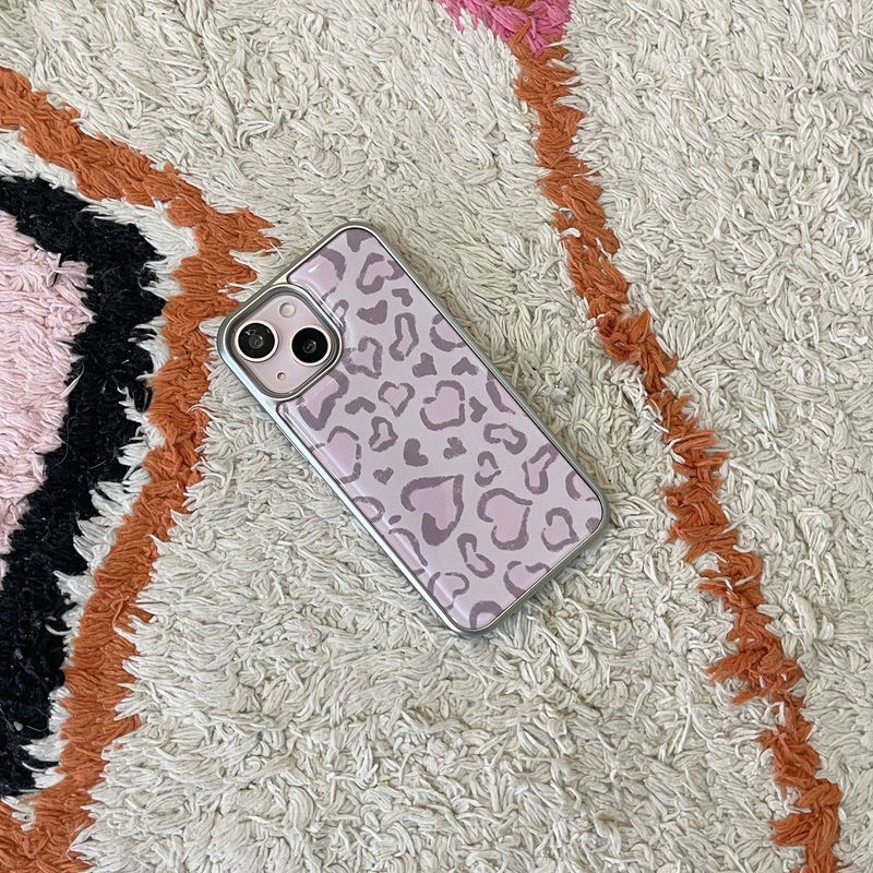 [MADE][Glass Silver Bumper Case] Heart Leopard Drawing Case ⋆ Pink