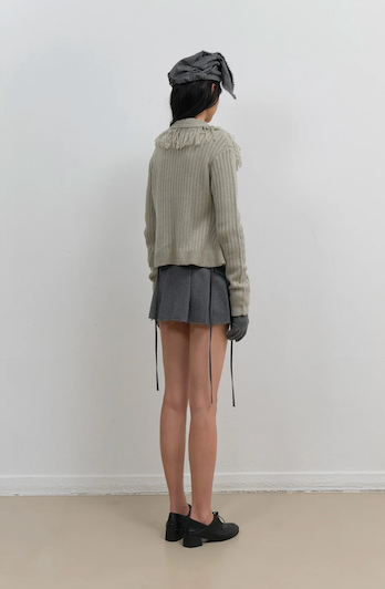 Tassel Collar Knit Cardigan / Grey