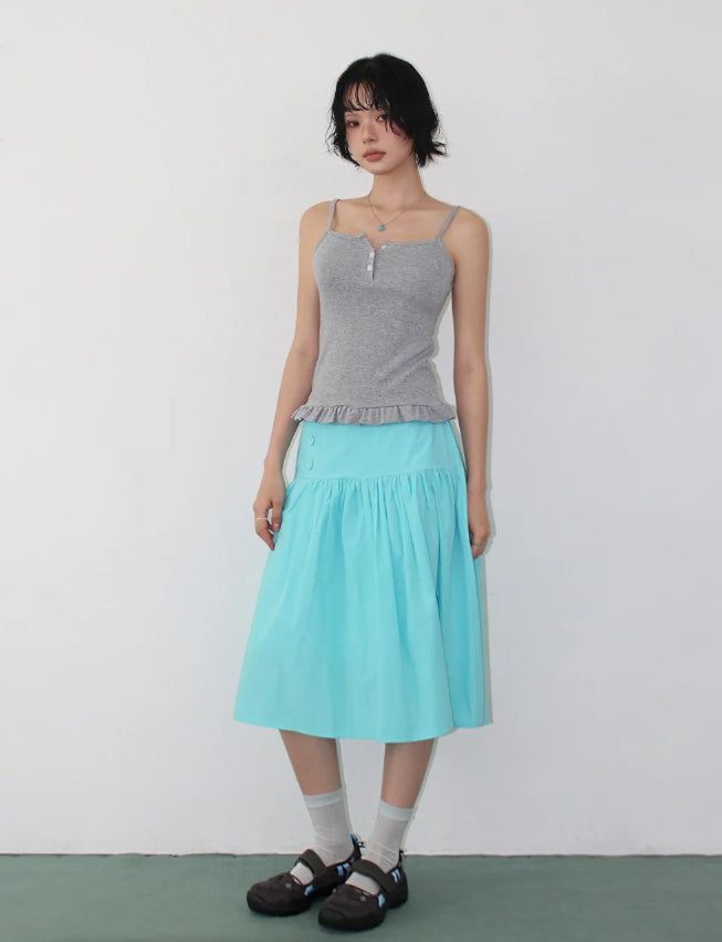 POP BUTTON MIDI SKIRT