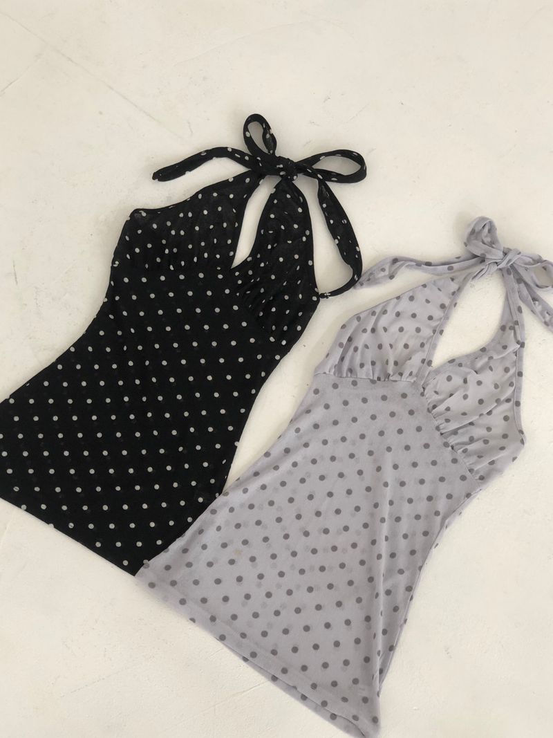 Dot Ribbon Halterneck Sleeveless