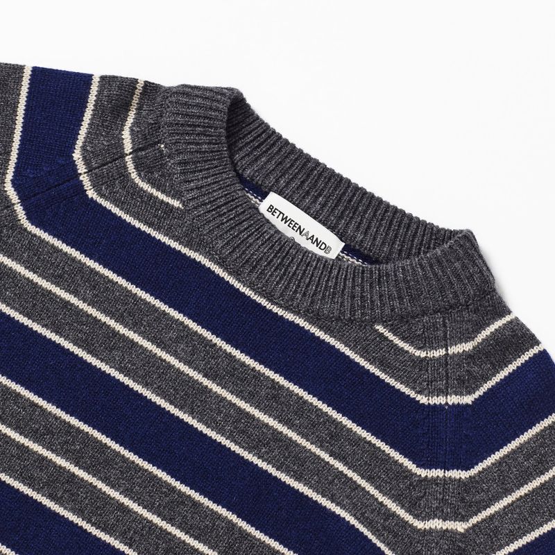 CASHEMERE WOOL BLENDED STRIPE KNIT PULL OVER_NAVY